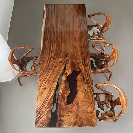 Elite Black Walnut & Black - Gray Epoxy Resin Filled Gaps Dining Table ECT-161