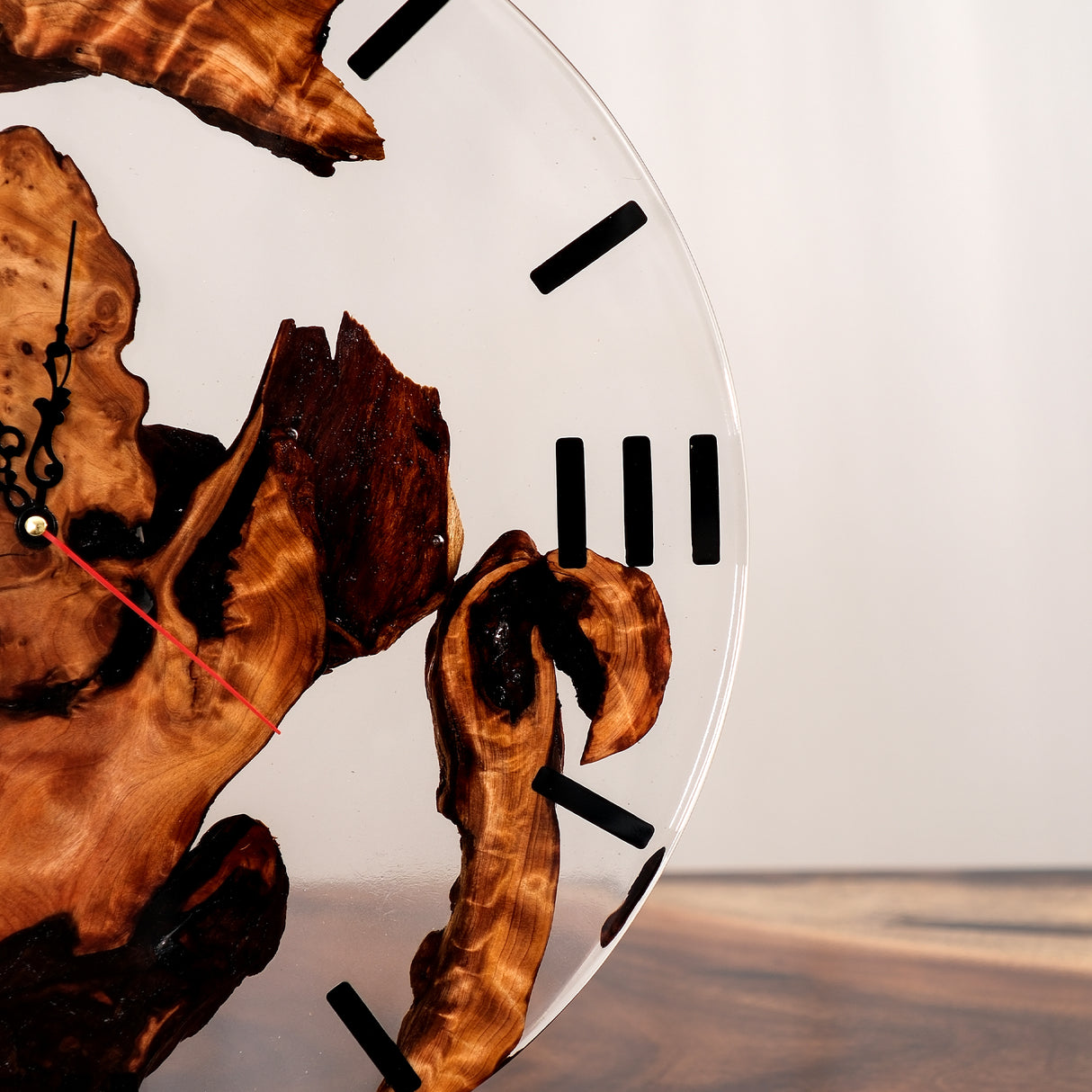 Elite Burl Wood Clear Epoxy Resin Wall Clock - 16''