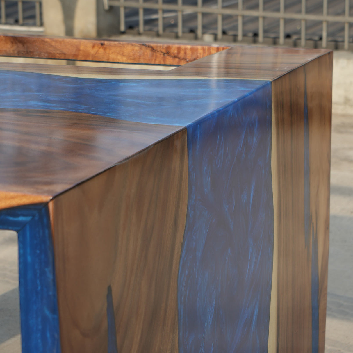 In-Stock Walnut & Pearl Blue Epoxy Resin Reception Desk 60" × 49" × 35"H
