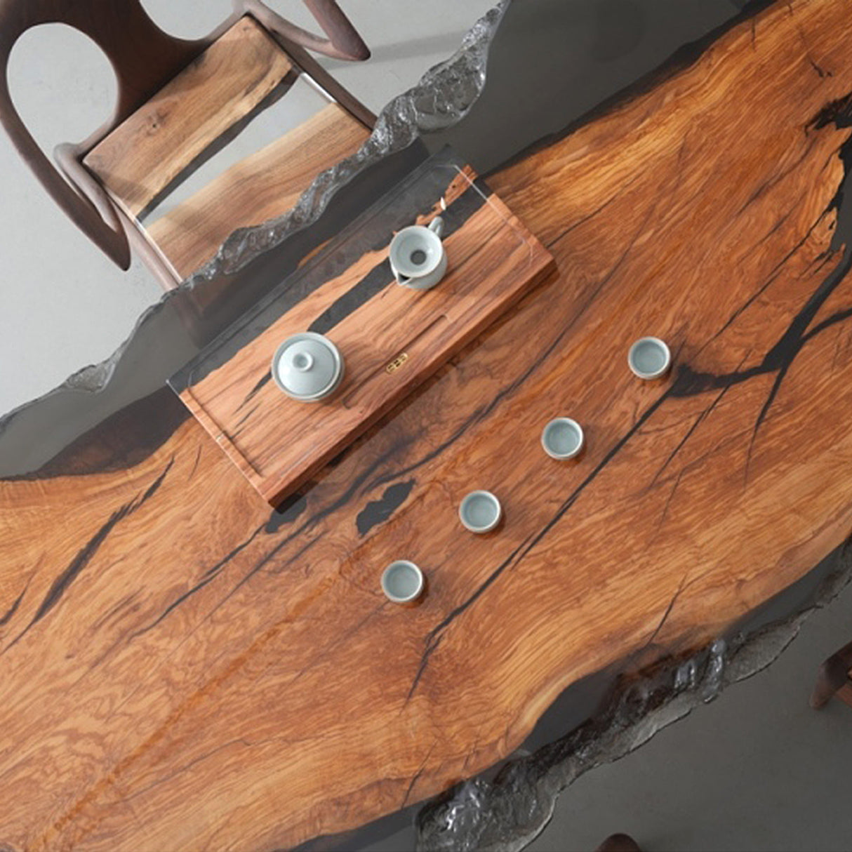 Elite Live - Edge Olive Wood Dining & Office Table with Transparent Black Resin ECT-228