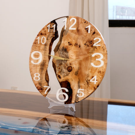 Elite Clear Transparent Epoxy Resin & White Poplar Wood Wall Clock EWC-08 - 16''