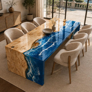 Poplar Ocean Waterfall Epoxy Resin Dining Table | ECT-384