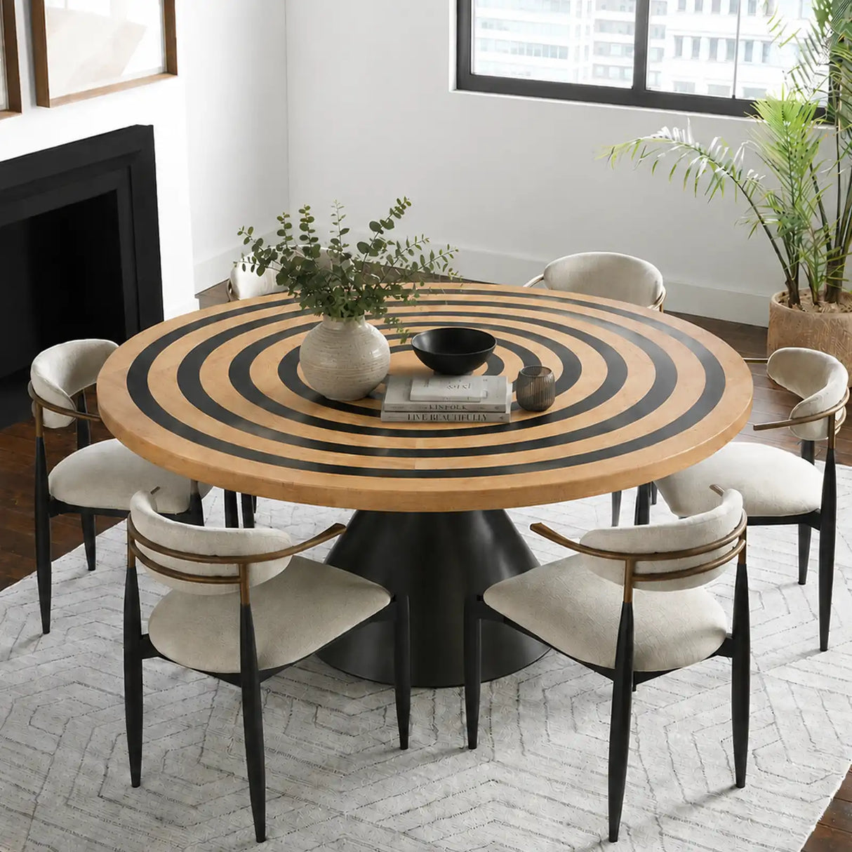 Ash Black Epoxy Ring Round Dining Table | ECT-385