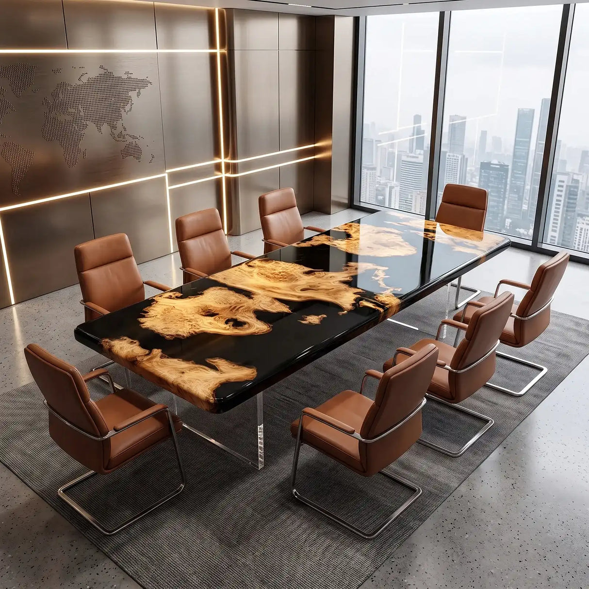 Custom Golden Camphor Black Epoxy Resin Conference Table | ECT-392