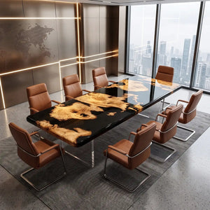 Custom Golden Camphor Black Epoxy Resin Conference Table | ECT-392