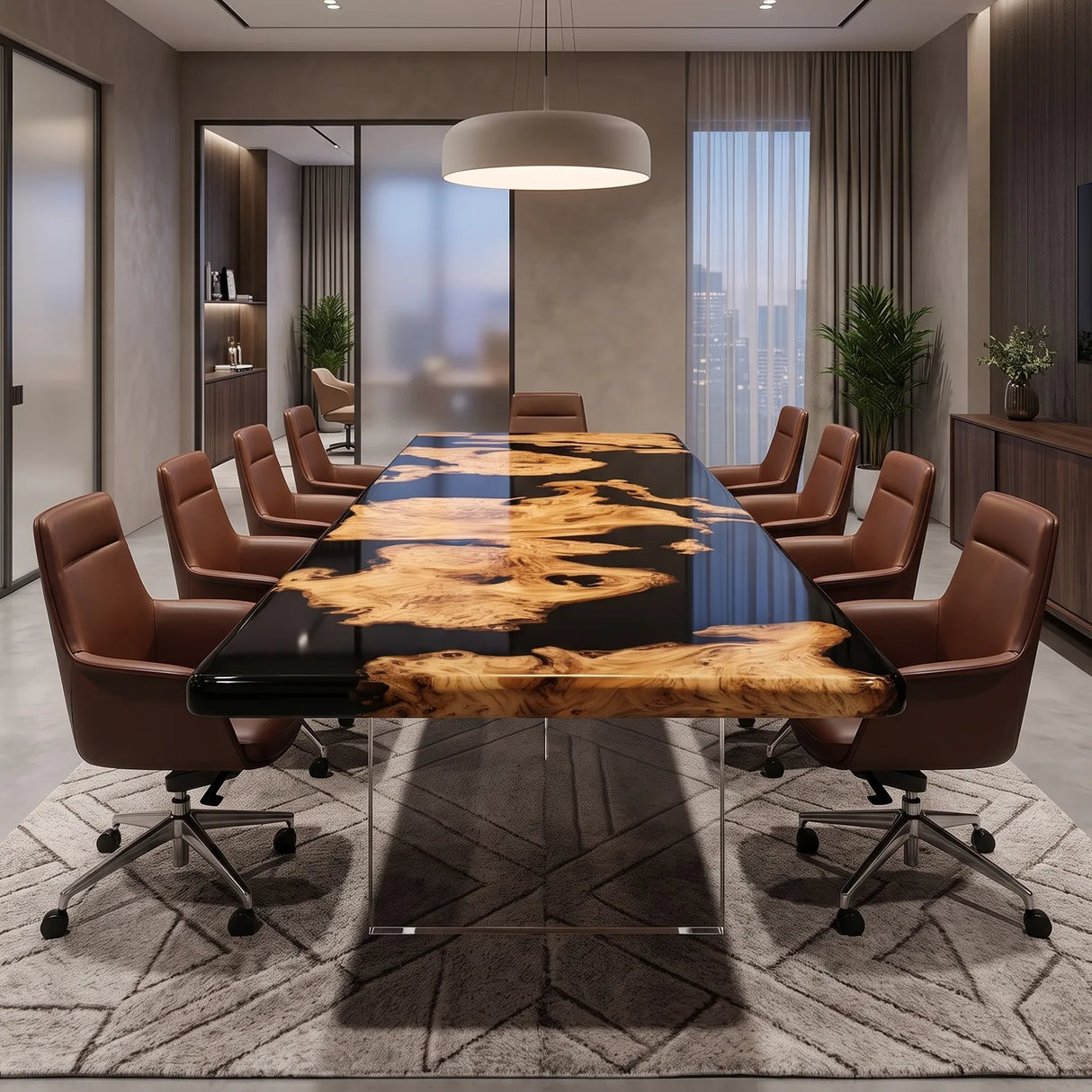 Custom Golden Camphor Black Epoxy Resin Conference Table | ECT-392