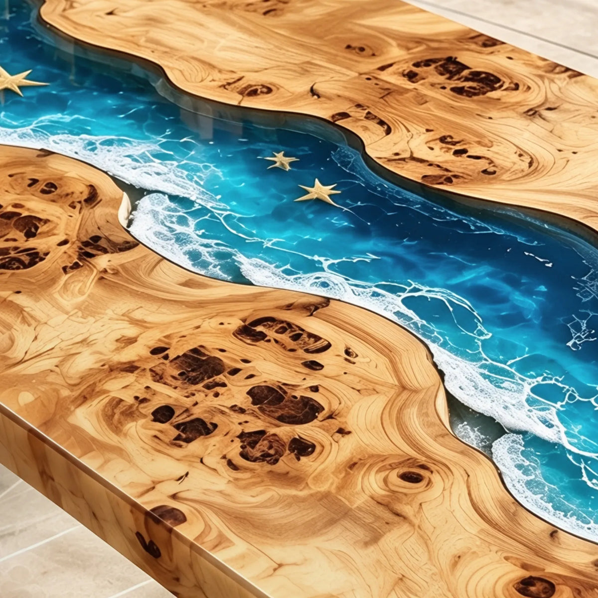Custom Poplar Blue Ocean Wave Epoxy Patio Table | ECT-420