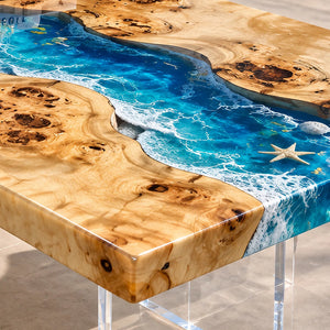 Custom Poplar Blue Ocean Wave Epoxy Patio Table | ECT-420