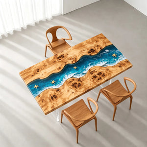 Custom Poplar Blue Ocean Wave Epoxy Patio Table | ECT-420