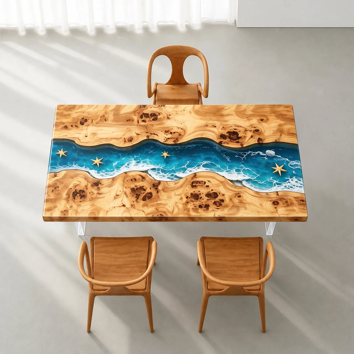 Custom Poplar Blue Ocean Wave Epoxy Patio Table | ECT-420