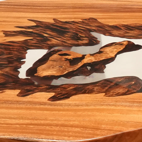Hand-cut Art Fusion Walnut and Clear Epoxy Table ECT-113