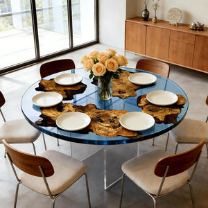 Elite Custom Golden Camphor Sapphire Epoxy Coffee Round Table ECT-10