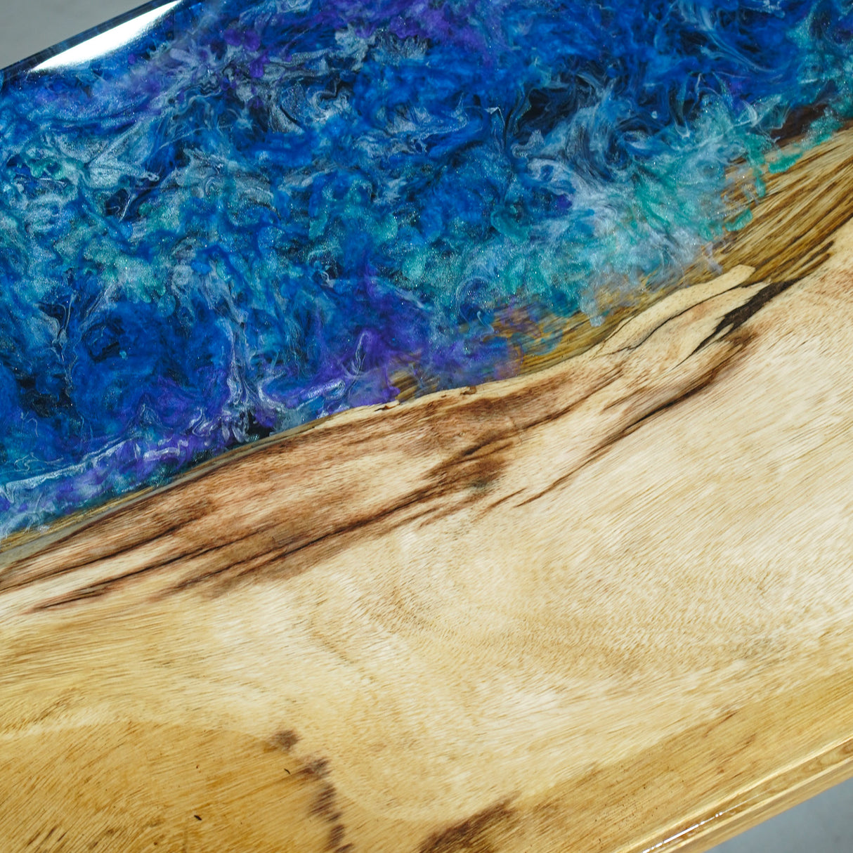 Elite White - Skinned Walnut Wood with Dreamy Galaxy Blue Epoxy Dining Table ECT-179