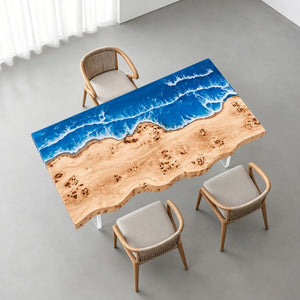 Custom Poplar Ocean Wave Epoxy Patio Dining Table | ECT-419