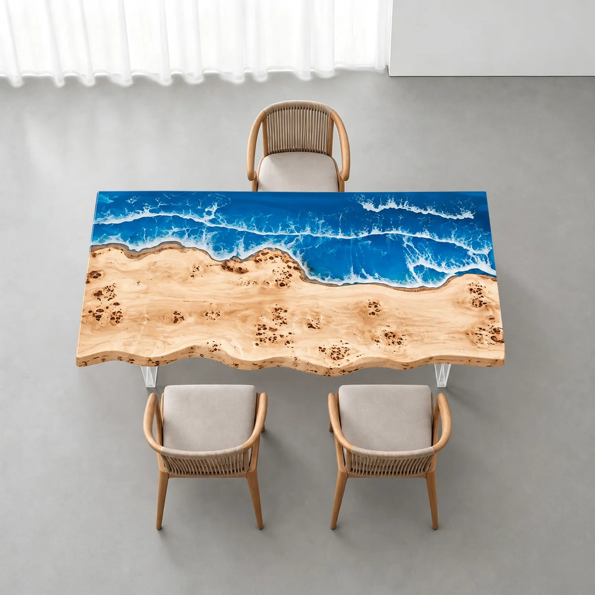 Custom Poplar Ocean Wave Epoxy Patio Dining Table | ECT-419