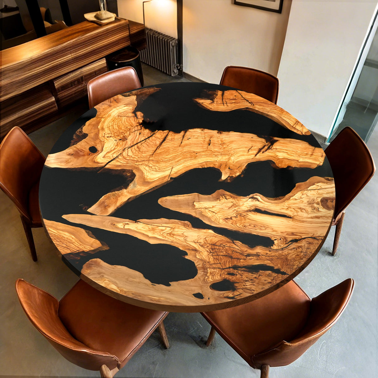 Elite Olive Wood & Black Epoxy Round Table ECT-127