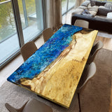 Elite White - Skinned Walnut Wood with Dreamy Galaxy Blue Epoxy Dining Table ECT-179