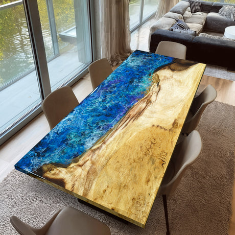 Elite White - Skinned Walnut Wood with Dreamy Galaxy Blue Epoxy Dining Table ECT-179