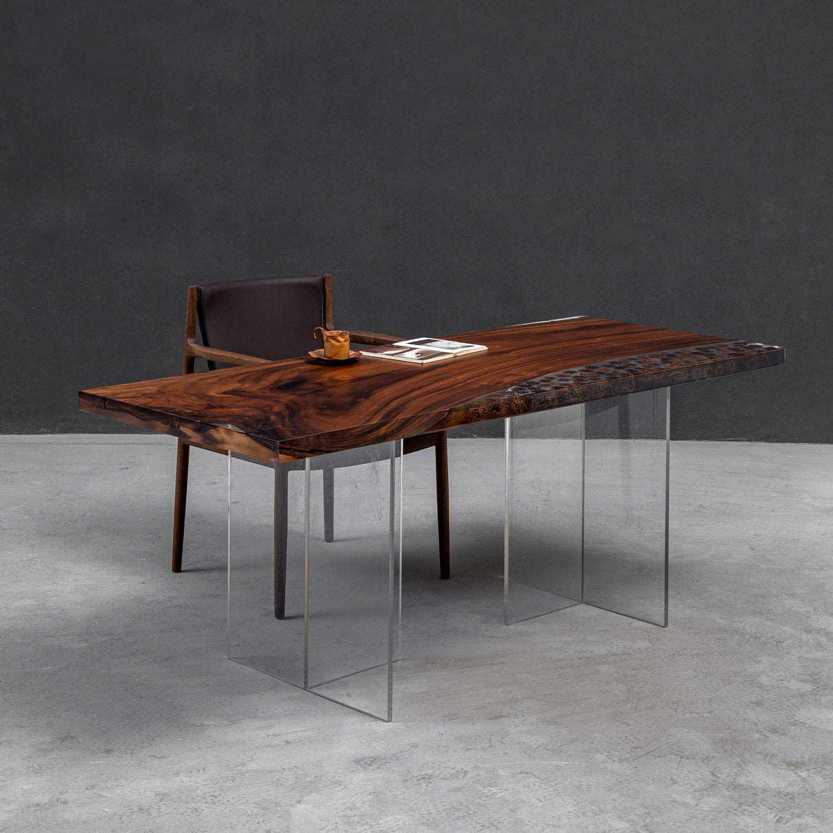 Elite Custom Organic Walnut & Pinecone - Filled Epoxy Dining Table ECT-37