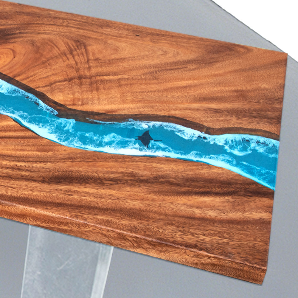 Elite Walnut Straight Edge Blue Ocean Epoxy Dinner Table with Marine Life Inlay ECT-250