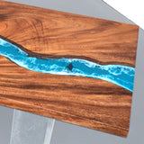 Elite Walnut Straight Edge Blue Ocean Epoxy Dinner Table with Marine Life Inlay ECT-250