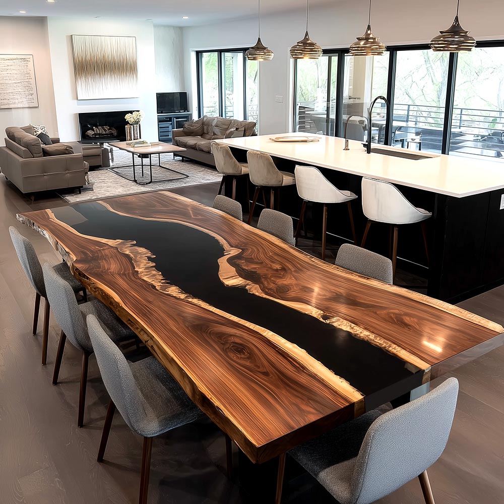Elite Live - Edge Black Walnut Dining Table with Bold Black Resin Inlay ECT-240