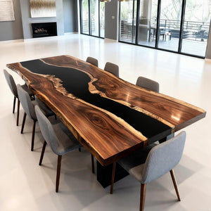Elite Live - Edge Black Walnut Dining Table with Bold Black Resin Inlay ECT-240
