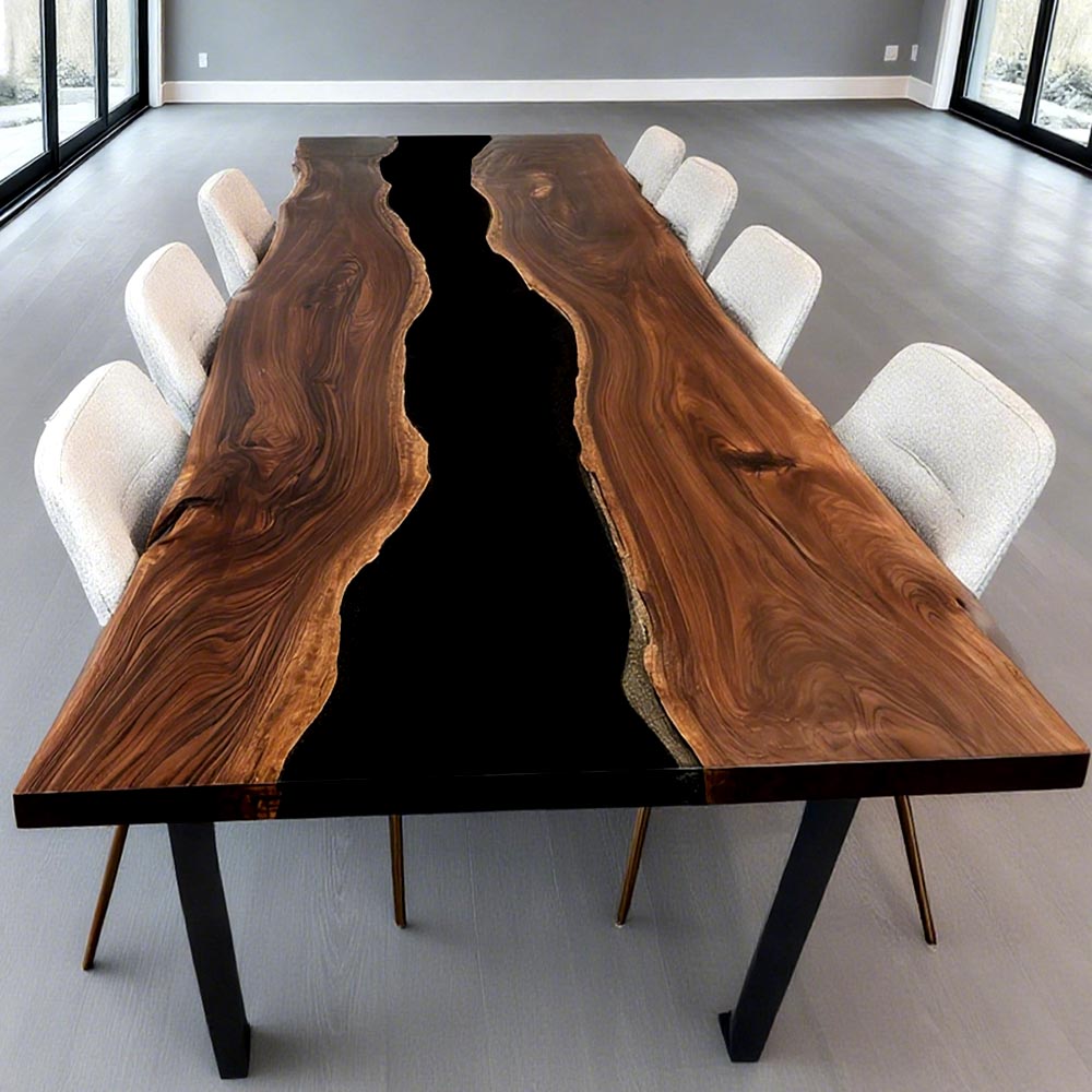 Elite Live - Edge Black Walnut Dining Table with Bold Black Resin Inlay ECT-240