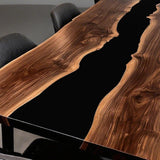 Elite Live - Edge Black Walnut Dining Table with Bold Black Resin Inlay ECT-240