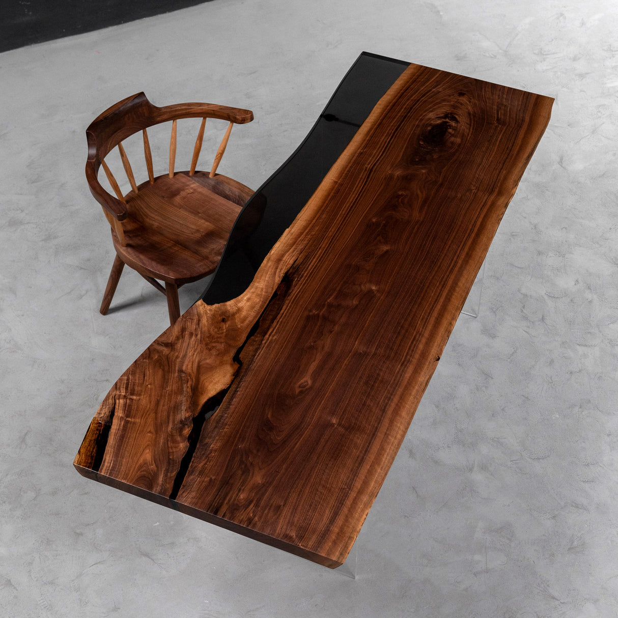 Elite Black Walnut & Black - Transparent Epoxy River Dining Table ECT-28