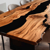 Elite Live - Edge Olive Wood Dining Table with Deep Blue Resin Inlay ECT-241