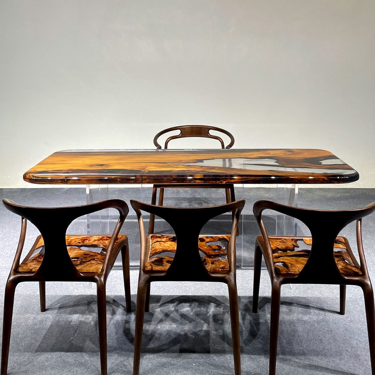 Elite Golden Camphor Wood & Transparent Epoxy Resin Dining Table ECT-143