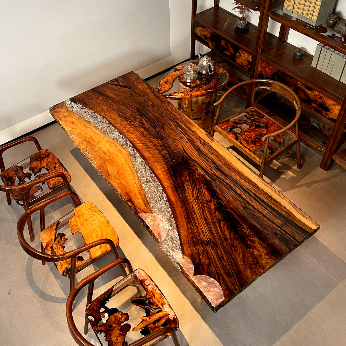 Elite Black Walnut and Clear Crystalline Epoxy Dining Table ECT-149