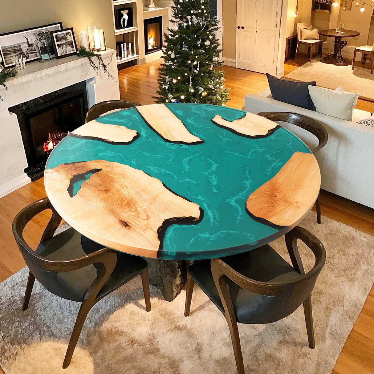 Elite Custom Poplar Wood and Blue-Green Resin Round Table ECT-121