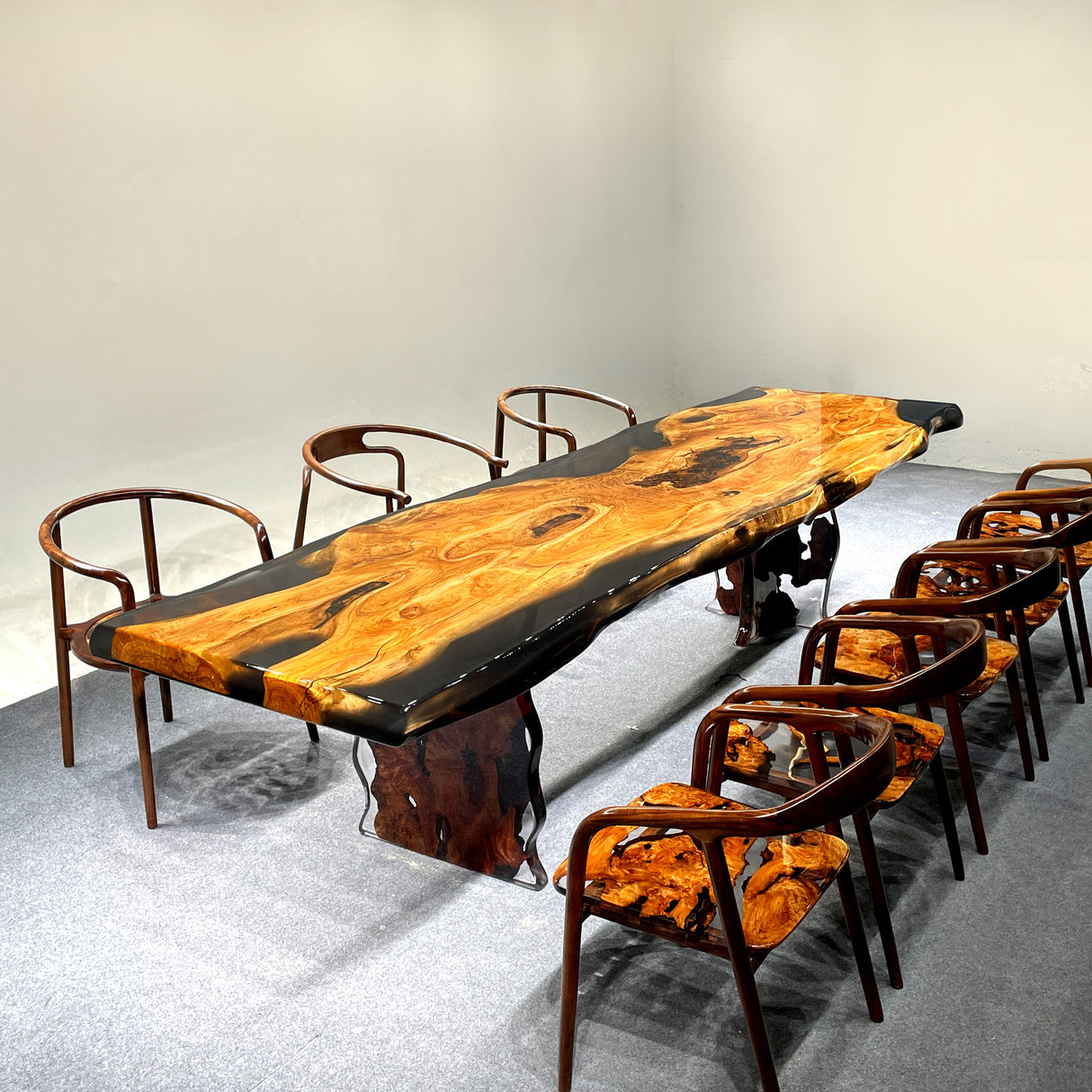 Elite Artistic Olive Wood & Transparent Black - Gray Epoxy Resin Dining Table ECT-153