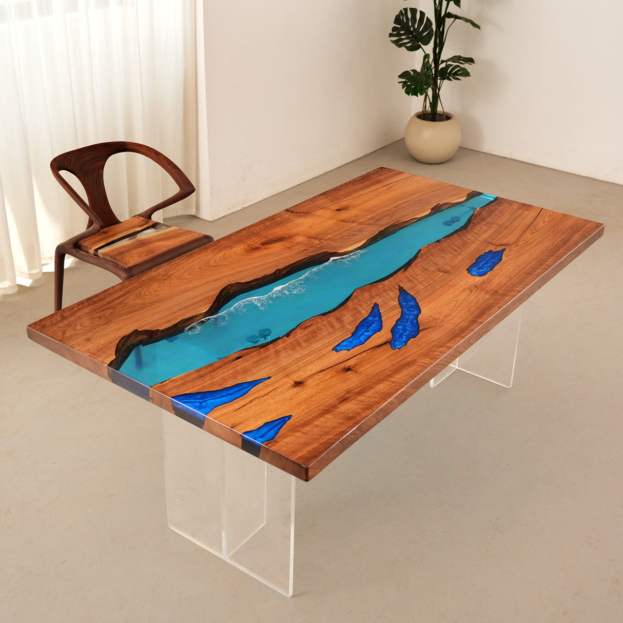 Elite Black Walnut & Blue River - Inspired Epoxy Dining Table ECT-51