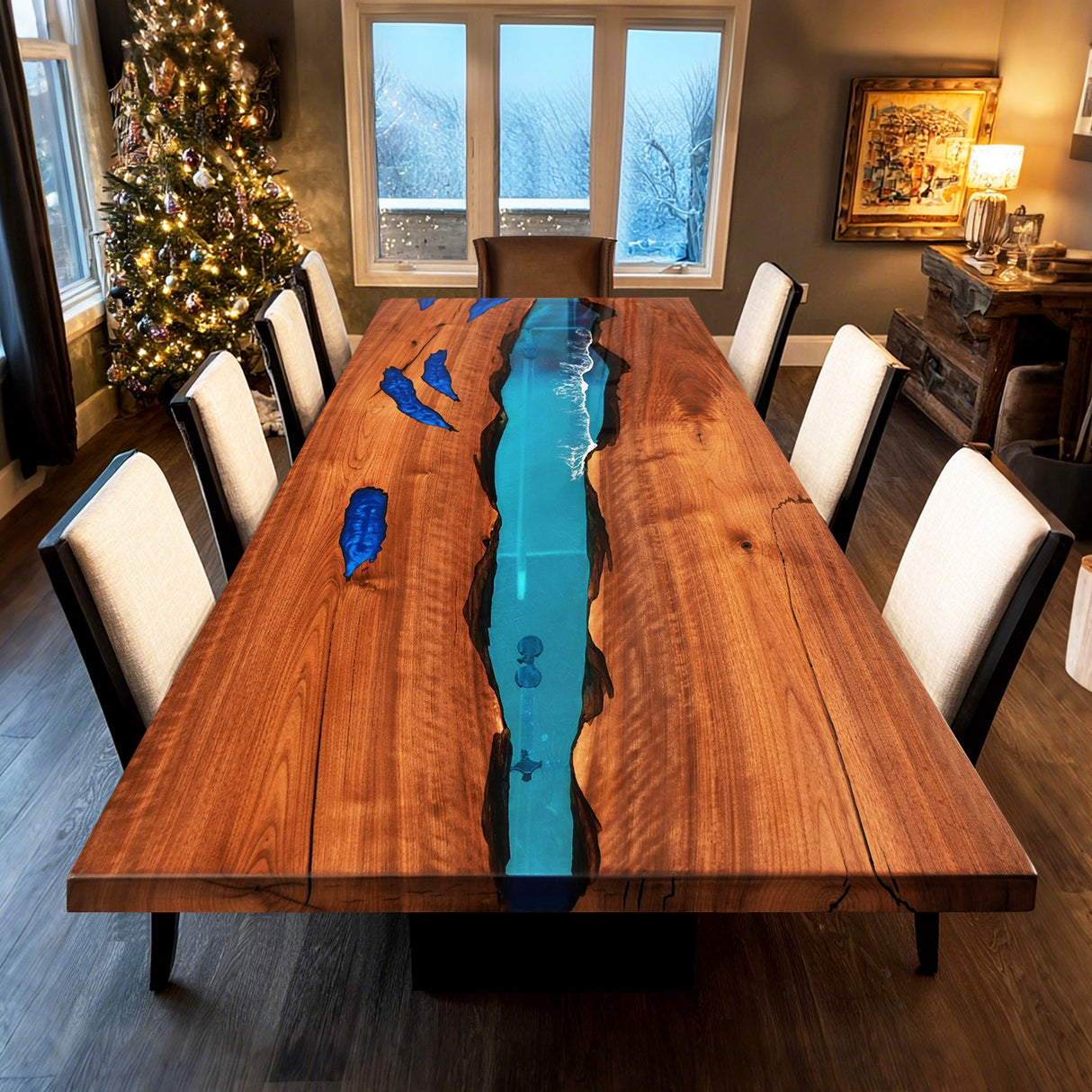Elite Black Walnut & Blue River - Inspired Epoxy Dining Table ECT-51