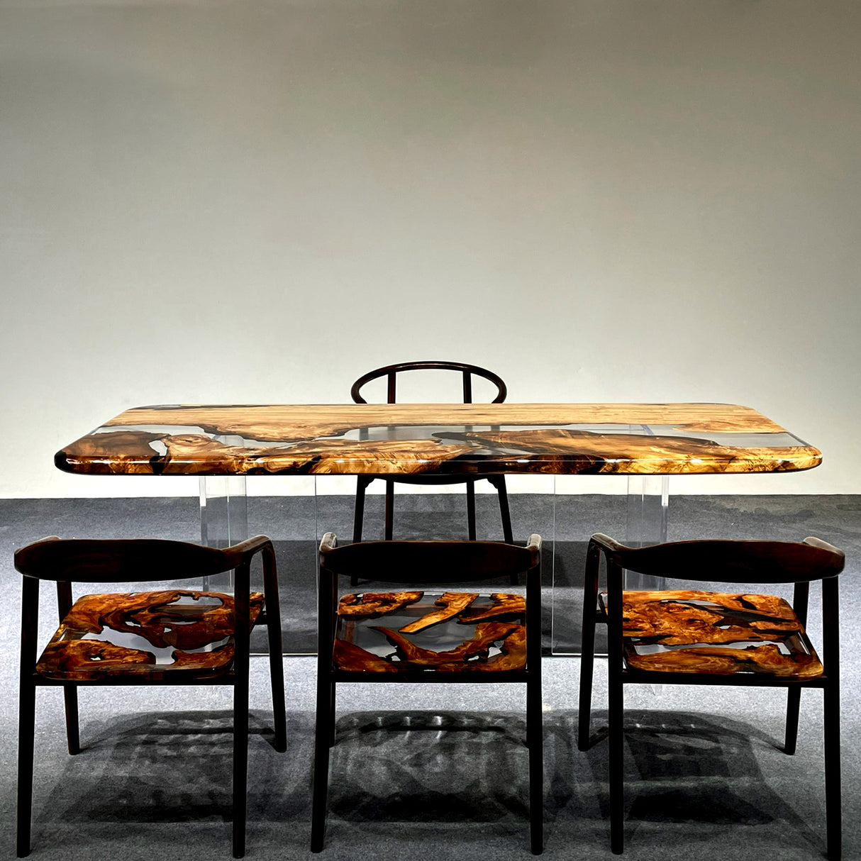Elite Golden Camphor Wood & Transparent Epoxy Resin Dining Table ECT-147