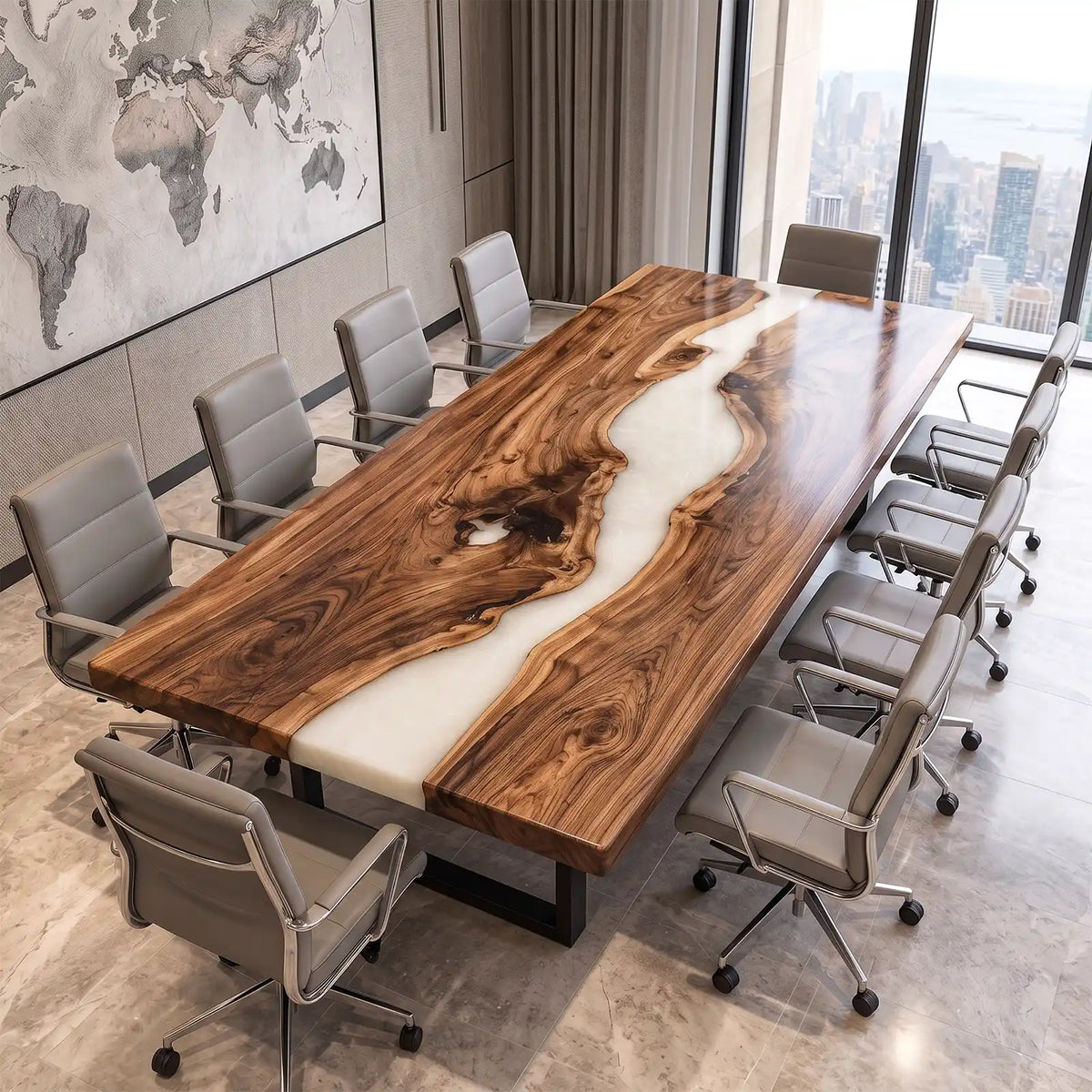 Custom Olive White Epoxy Resin Conference Table | ECT-426
