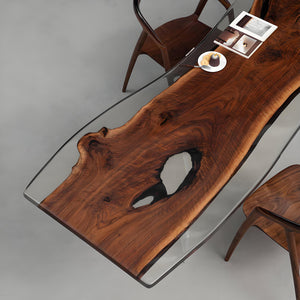 Elite Black Walnut Live - Edge Table with Clear Resin Surround 29.92"Wx99.21" L, EIT-10