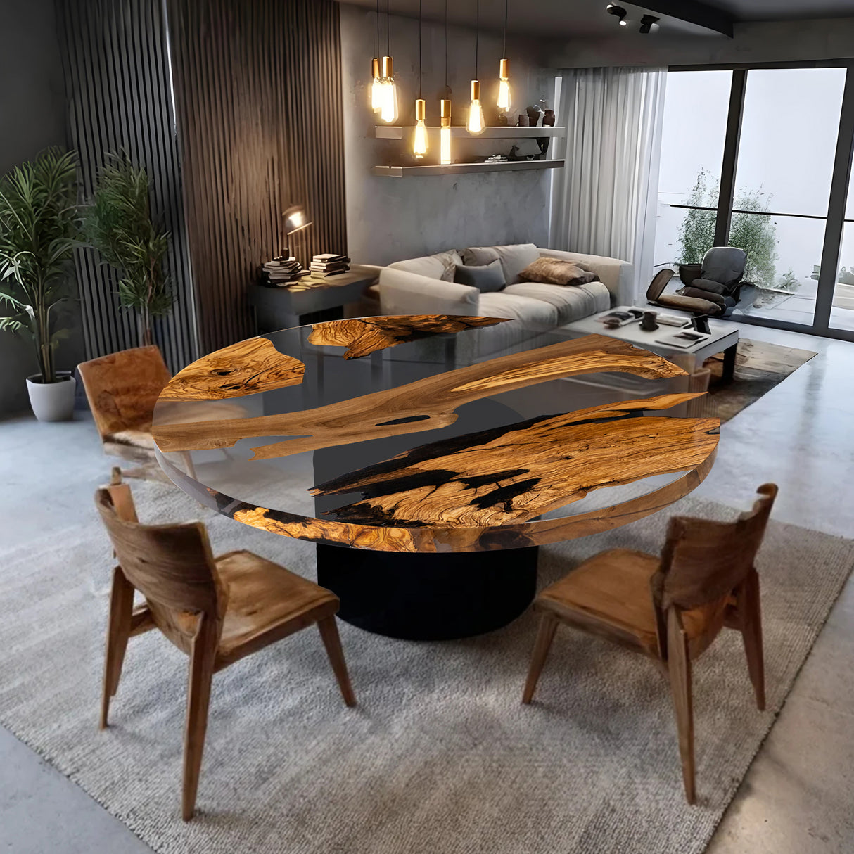 Elite Natural Fragment Design Olive Wood & Clear Epoxy Round Table  ECT-132