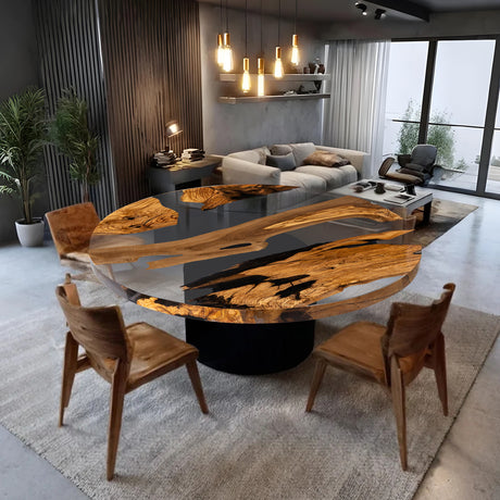 Elite Natural Fragment Design Olive Wood & Clear Epoxy Round Table  ECT-132