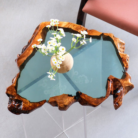 Elite Golden Camphor Wood with Transparent Epoxy Resin Coffee Table ECT-181