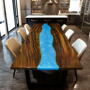 Elite Straight - Edge Walnut Dining Table with Blue Resin Inlay 96.06‘’L×42.13''W, EIT-02
