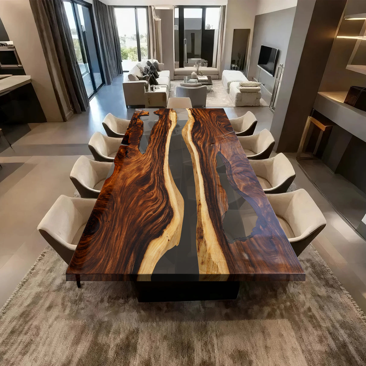 Elite Custom Dining Room Walnut Wood Table with Transparent Resin ECT-115