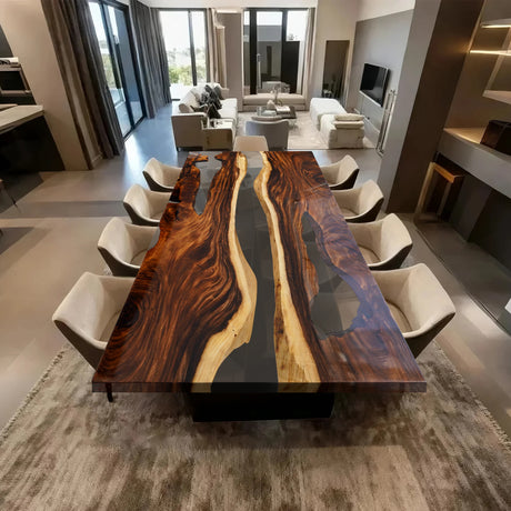 Elite Custom Dining Room Walnut Wood Table with Transparent Resin ECT-115