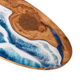 Elite Oval Olive Wood Dining Table with Vivid Ocean - Wave Resin Inlay ECT-244
