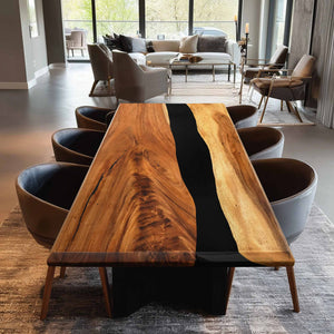 Elite Bevel - Edge Walnut Dining Table with Black Epoxy Inlay 59.84''L×35.83‘’W EIT-17