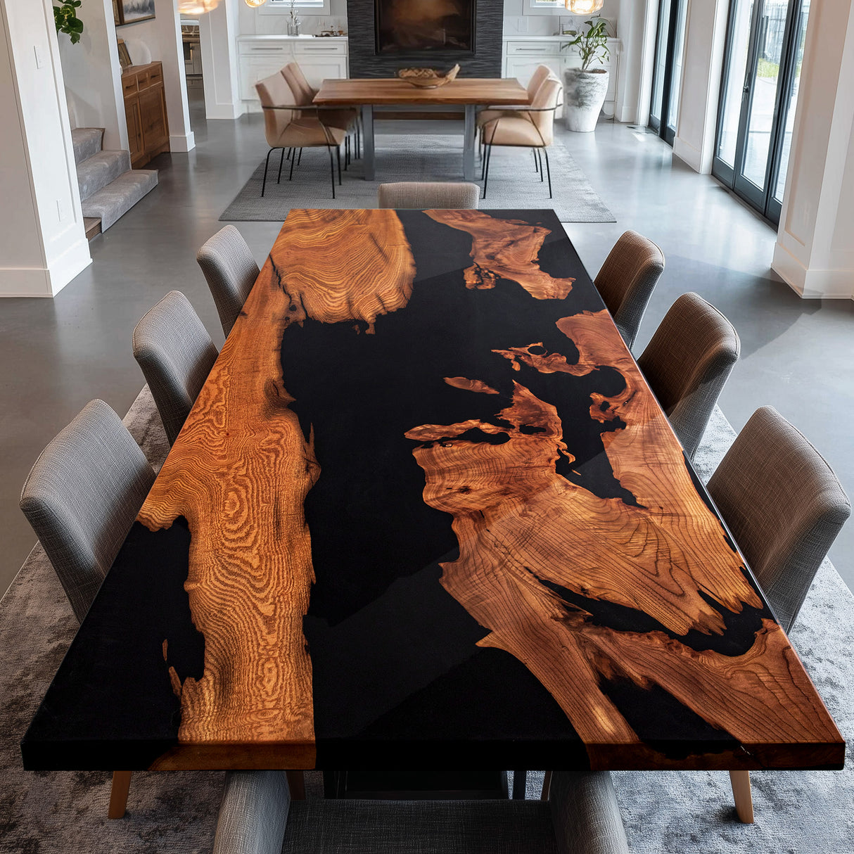 Elite Olive Wood & Black Resin River - Style Dining & Conference Table ECT-213