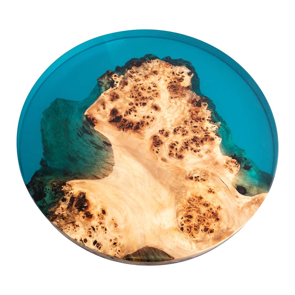Elite Poplar Wood & Transparent Blue Epoxy Resin Round Coffee Table ECT-188